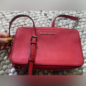 Michael Kors Red Saffiano leather crossbody purse